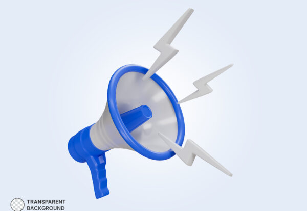 Blue and white megaphone announcement